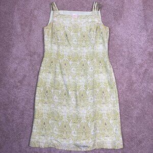 Country Classics Dress Women 12 Green 100% Silk Bohemian 90s Vintage Square Neck